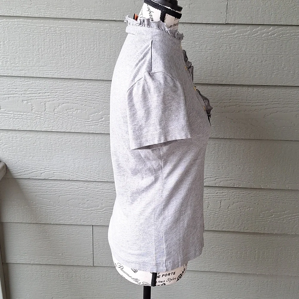 Tory Burch Lidia Ruffle Polo Tee GRAY Size Small - Picture 4 of 11